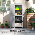 Garden Tool Shed with 2 Lockers, Locking Doors and Removable Shelves, Grey