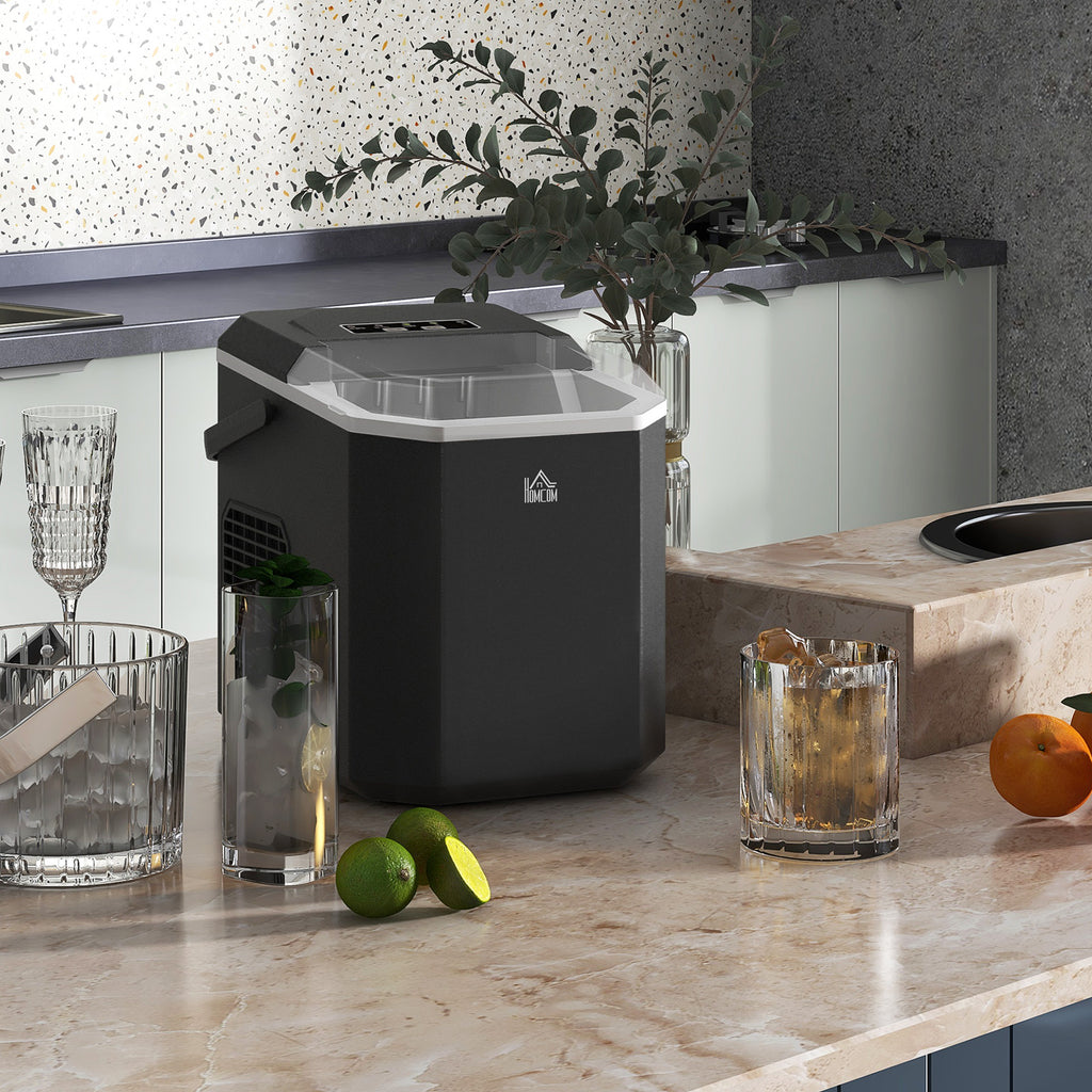 Self-Cleaning Ice Maker with 9 Cubes in 6-13 Minutes, in PP and Copper, 22.2x29.4x29 cm, Black - Borgè