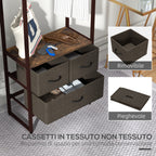 HOMCOM Floor Coat Hanger with Rod, 3 Drawers and Shelves, in MDF Wood and Steel, 58.5x30x178 cm, Brown - Borgè
