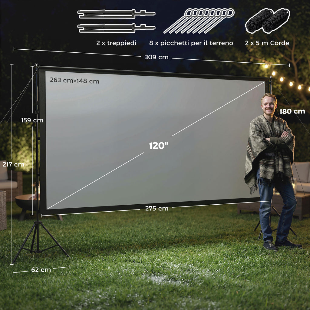 HOMCOM 120" 16:9 HD 4K/8K Projector Screen, 160° Viewing Angle, Double-Sided and Foldable Tripod, White