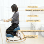 Ergonomic Chair with Kneeler in Birch Wood and Cushion, 51x69x58cm, Blue