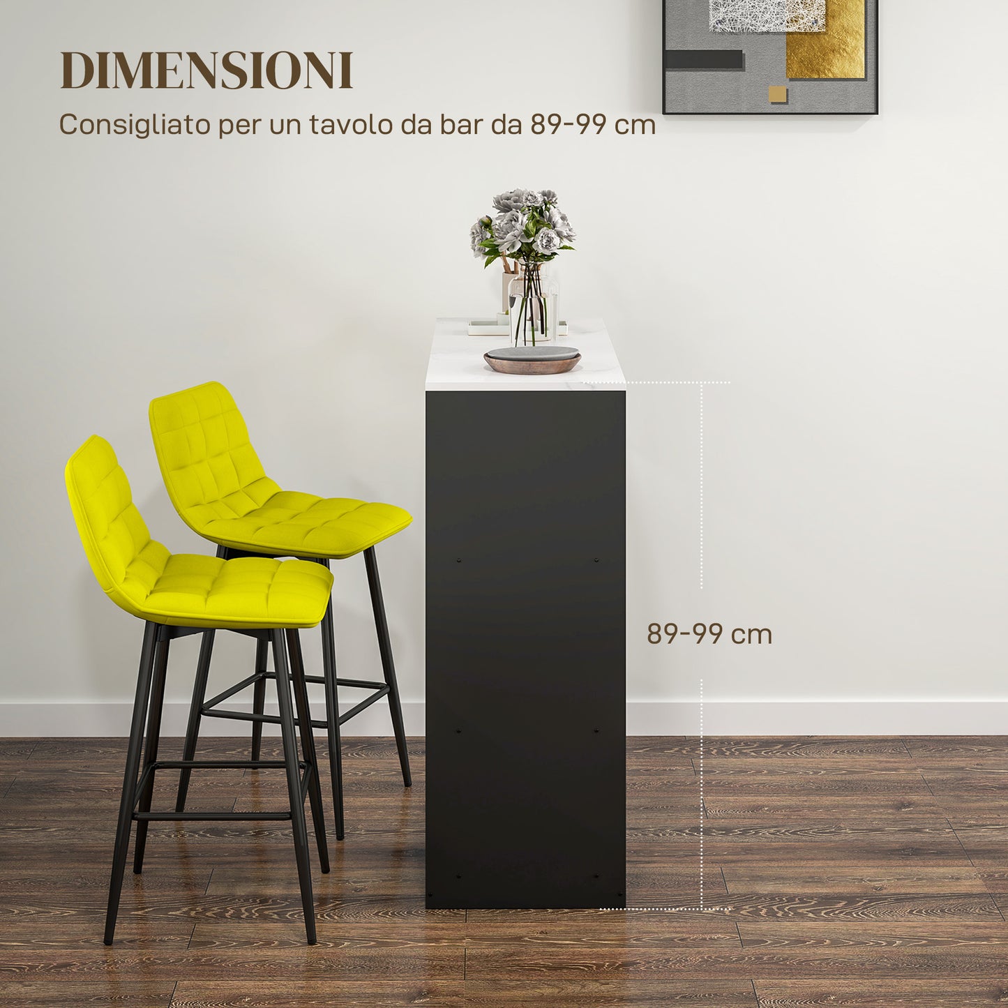 Set of 2 Nordic Style Kitchen Stools in Velvet and Metal Effect Fabric, 45x47x84 cm, Yellow