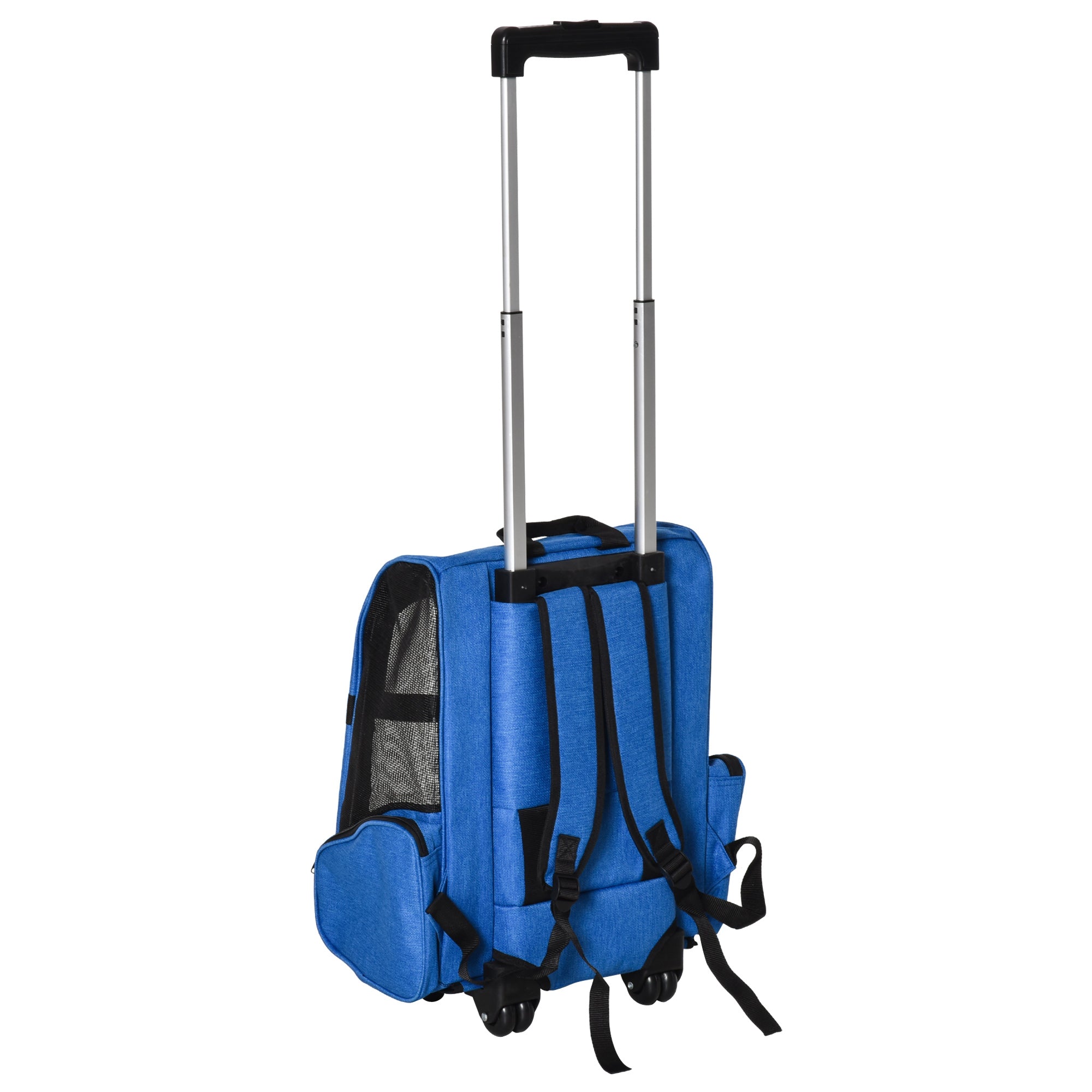 PawHut 2 in 1 Backpack Carrier for Dogs and Cats with Pockets and Telescopic Handle, 42x25x55cm, Blue - Borgè