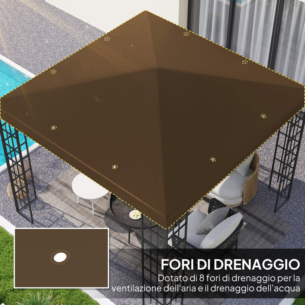 3x3 m 600D Oxford Fabric Garden Gazebo Cover with Drainage Holes, Brown