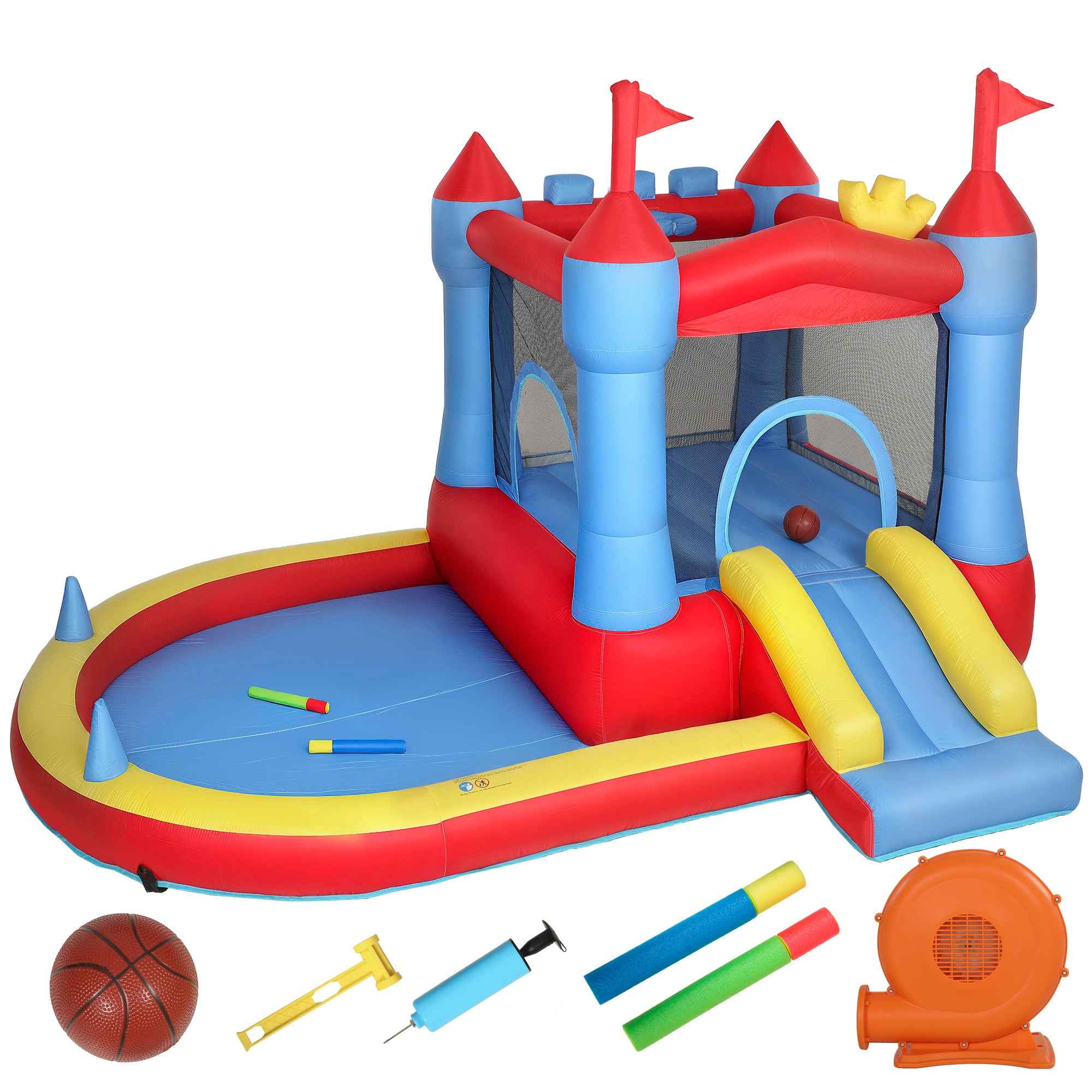 Inflatable Castle for Kids with Slide, Pool/Ball Pit, Basketball Hoop and Blower