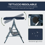 3-Seater Garden Swing with Sunshade Roof, in Steel and Polyester, 172x110x153 cm, White and Blue