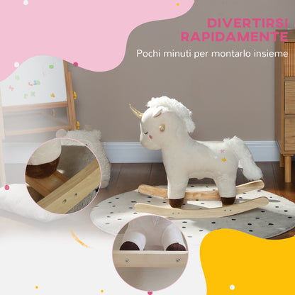 Unicorn Rocking Horse for Children 2-4 Years with Sounds and Soft Cover, White