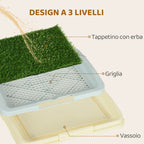 3-Layer Dog Litter Box with Synthetic Grass, Grid and Bottom Tray, 46.5x34x5.5 cm