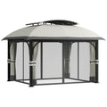Garden Gazebo 4x3 m with Mosquito Nets and Double Roof, in Metal and Light Gray Polyester