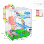 PawHut 5-Tier Hamster Cage with Handle with Colorful Tubes, Hamster Wheel, Ladders, House and Food Accessories, 46x30x58cm - Borgè