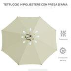 8-Ribbed Tilting Garden Umbrella with Crank Handle, Metal and Polyester, Ø295x250 cm, Beige