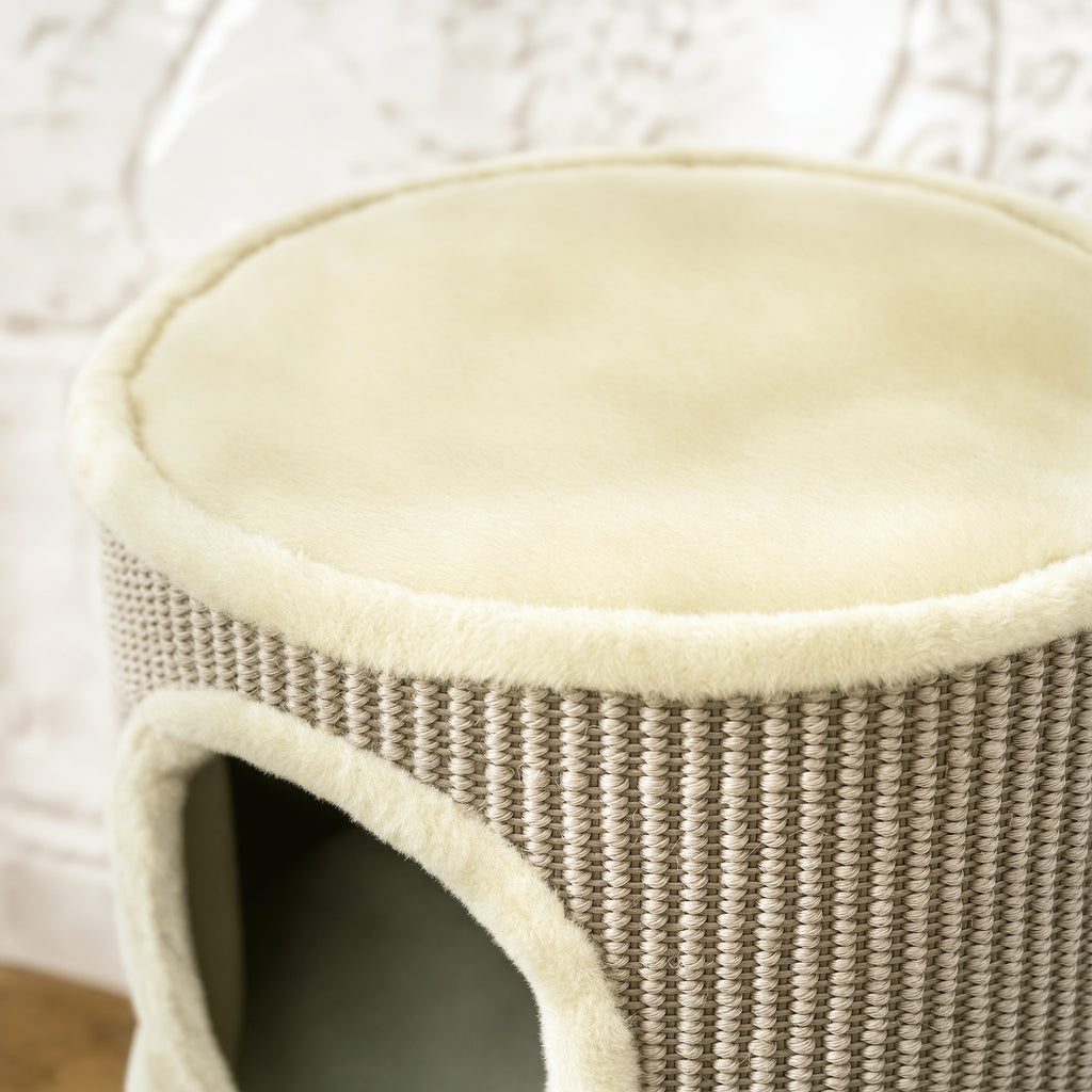 PawHut Cat Scratching Tower with 2 Nests, Sisal Rope and Seaweed, Plush Edge, Khaki