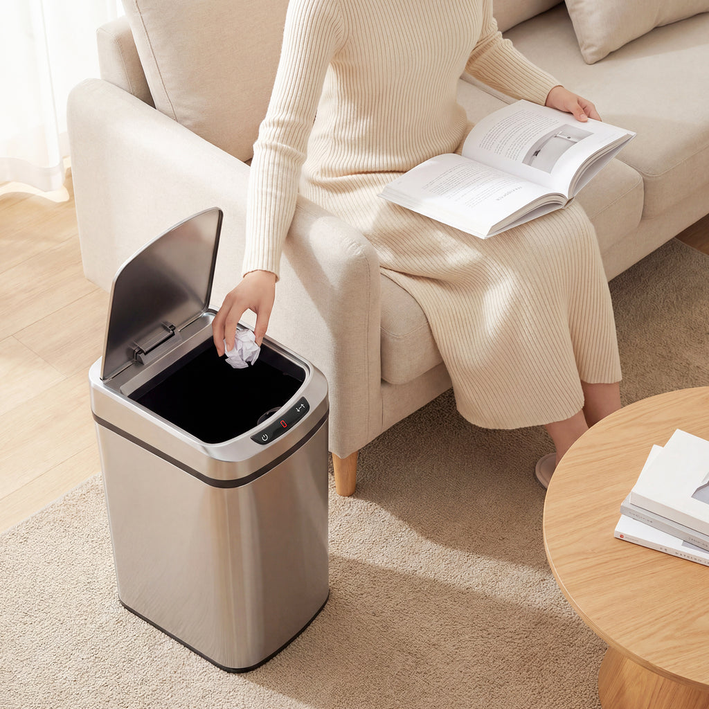 HOMCOM 12L Infrared Waste Bin with Removable Bucket, Stainless Steel, ABS and PP, 28x22x41 cm, Silver