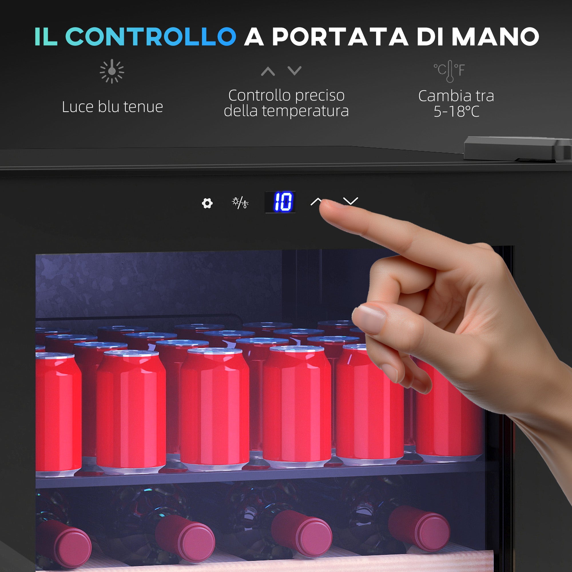 63L Wine Cooler with Adjustable Shelves for 16 Bottles and 25 Cans, 43x45x74 cm, Black