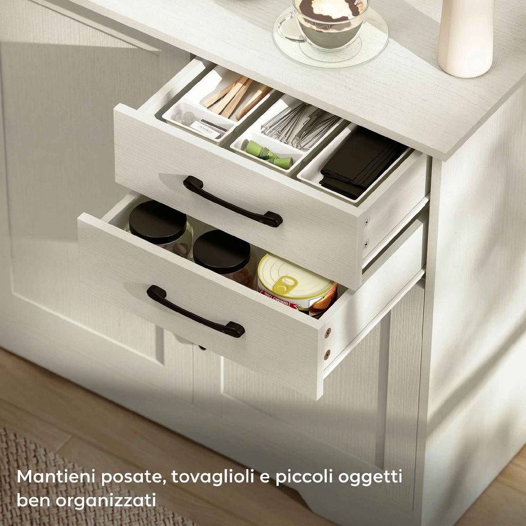 HOMCOM Kitchen Cabinet with 2 Drawers and 3 Cabinets, Adjustable Shelves, 120x38x79 cm, Cream