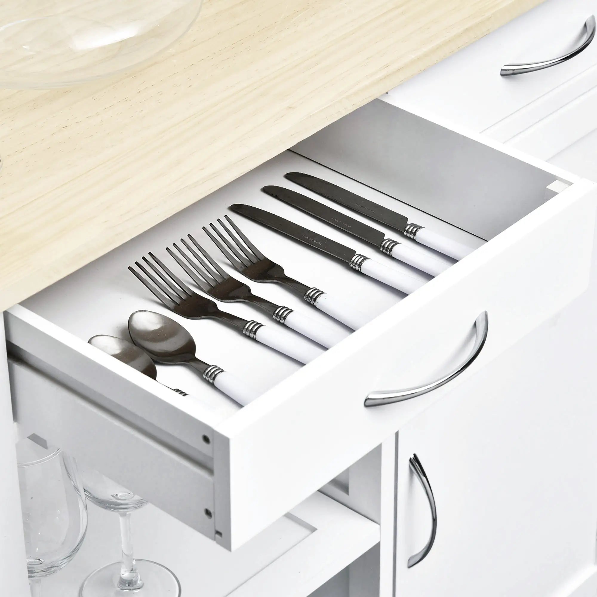 Kitchen Trolley with Drawers and Wheels in Wood Space Saving