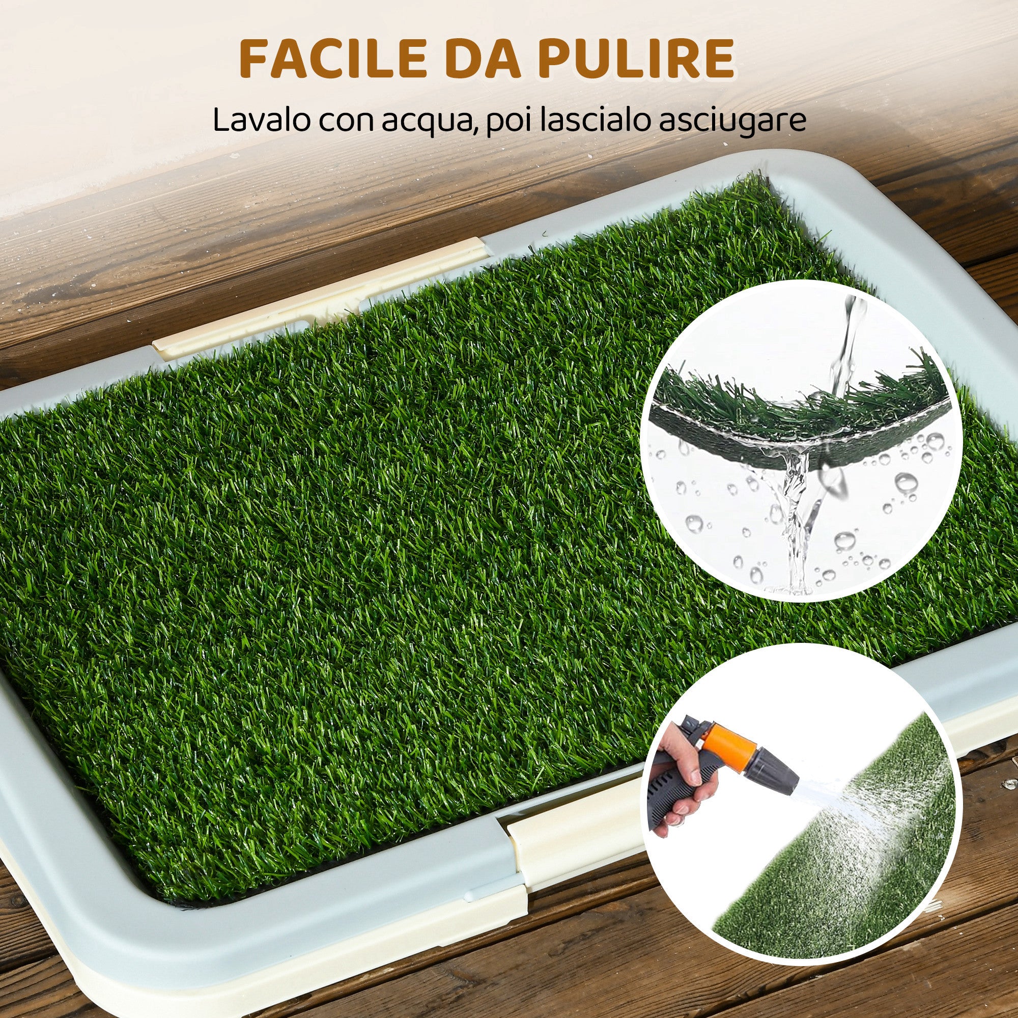 3-Layer Dog Litter Box with Synthetic Grass, Grid and Bottom Tray, 46.5x34x5.5 cm