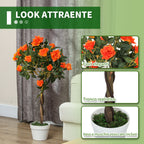 21-Flower Artificial Camellia Plant with Cement and Moss Pot, Ø18x90 cm, Orange