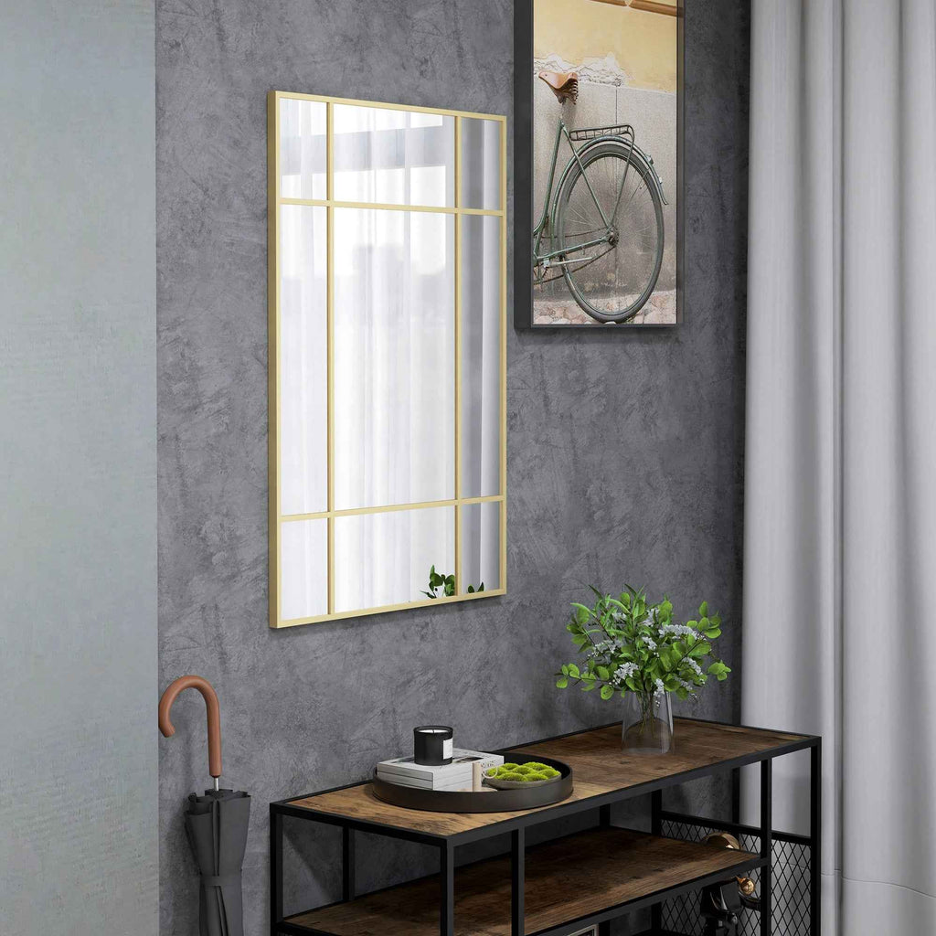 HOMCOM Window Style Wall Mirror with Vertical and Horizontal Mounting, 90x60 cm, Gold