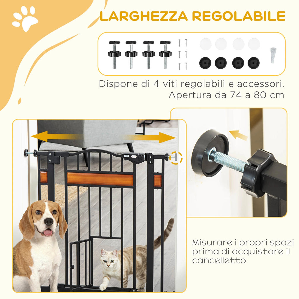 Push Fit Dog Gate, Extendable 74-80cm with Automatic Closure, Black - Borge' Group Limited