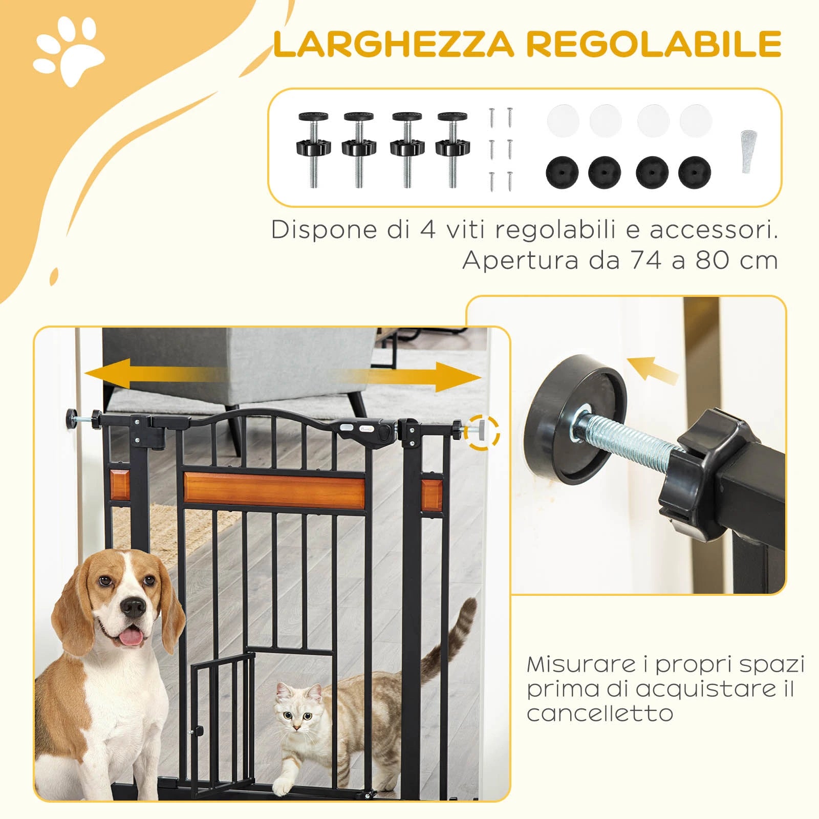 Push Fit Dog Gate, Extendable 74-80cm with Automatic Closure, Black - Borge' Group Limited