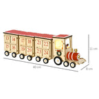 Christmas Advent Calendar Train with Santa Claus and LED Light Included, Plywood, 40x8x11 cm