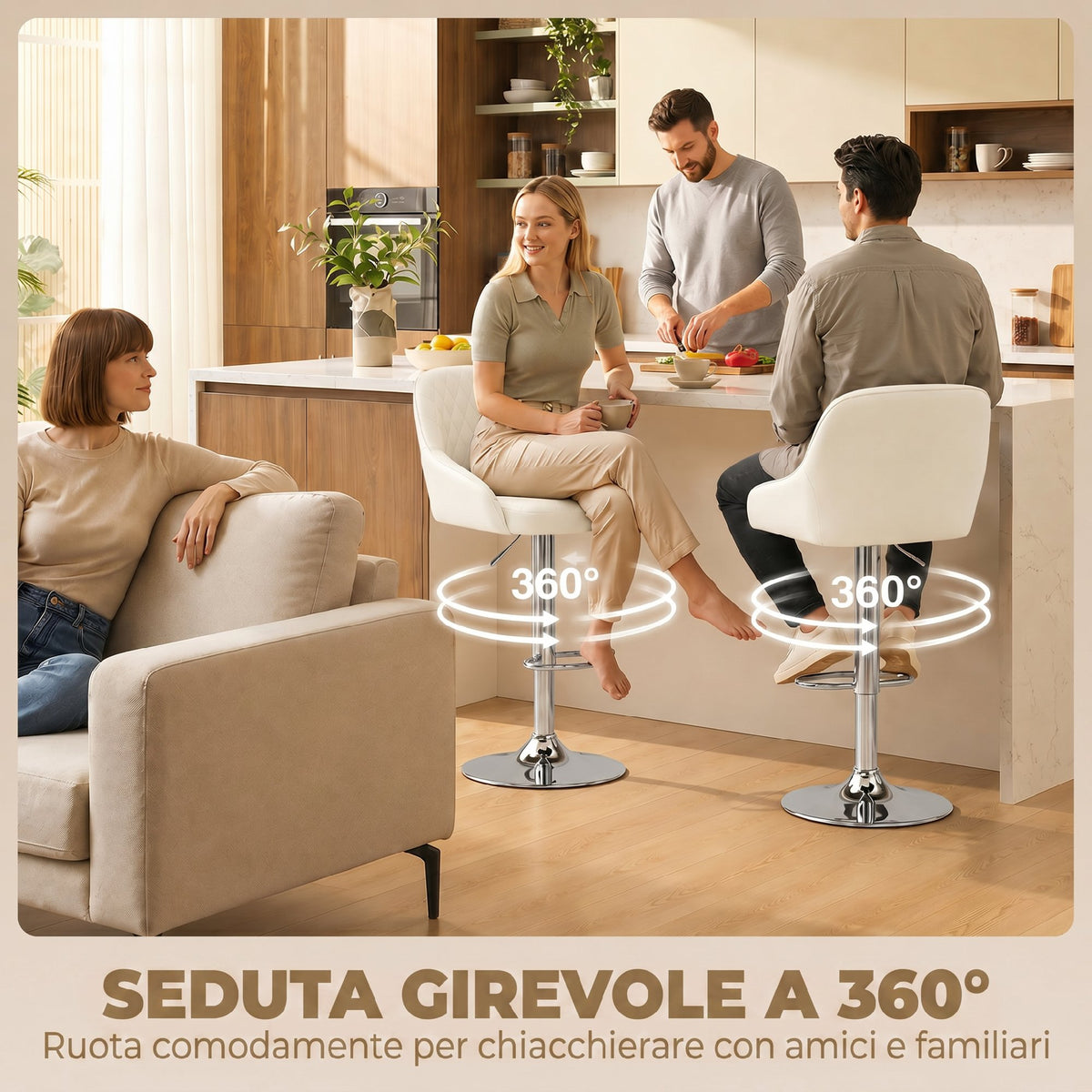HOMCOM Set of 2 Swivel and Height-Adjustable Bar Stools with Backrest, Faux Leather, White