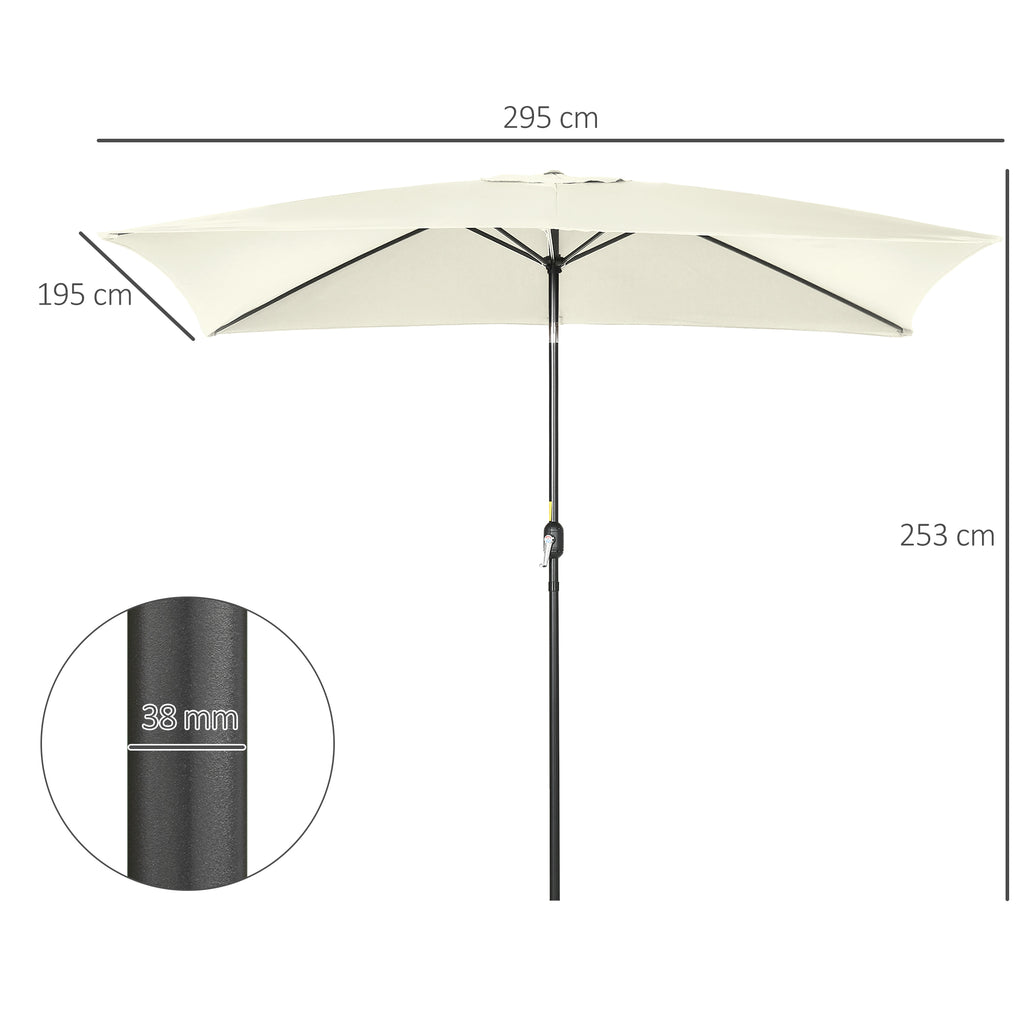 Outsunny 2x3m Rectangular Umbrella, in Aluminum, Metal and Polyester with Adjustable Angle, Cream White and Black