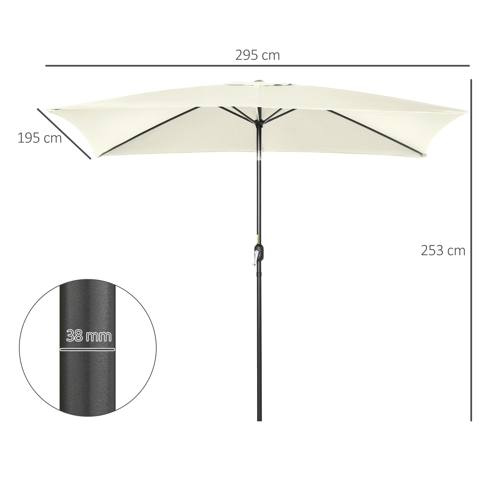 Outsunny 2x3m Rectangular Umbrella, in Aluminum, Metal and Polyester with Adjustable Angle, Cream White and Black