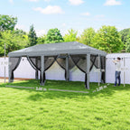 Outsunny 6x3m Folding Garden Gazebo with 6 Mosquito Nets and Button, Steel and Polyester, Grey