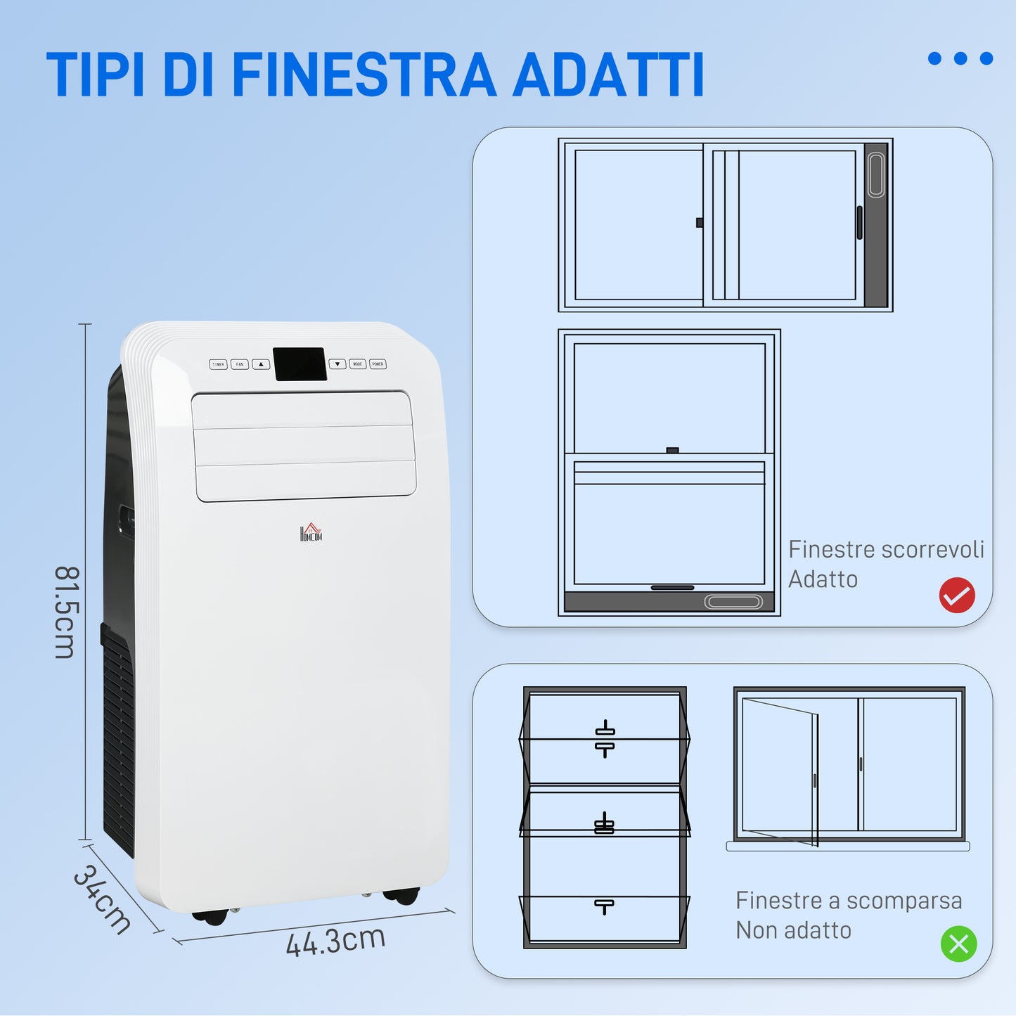 Portable Air Conditioner with Timer, 3 Modes and 3 Speeds, in ABS Plastic, 44.3x34x81.5 cm, White