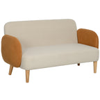 Nordic Style 2 Seater Sofa in Velvet Effect Fabric and Wood, 138x73x74 cm, Cream and Orange