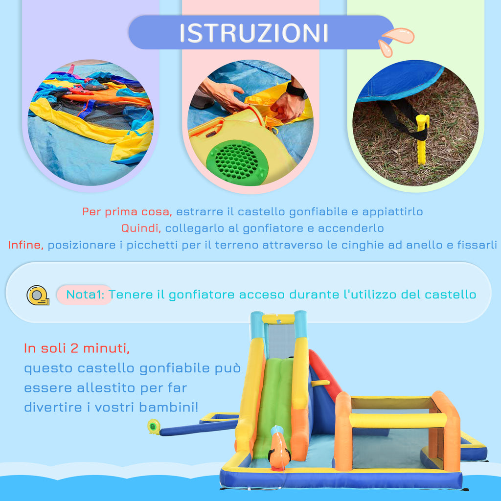 Bouncy Castle for Children 3-8 Years with Slide, Wall, Door and Basket, in Oxford Fabric, 590x460x220 cm - Borgè