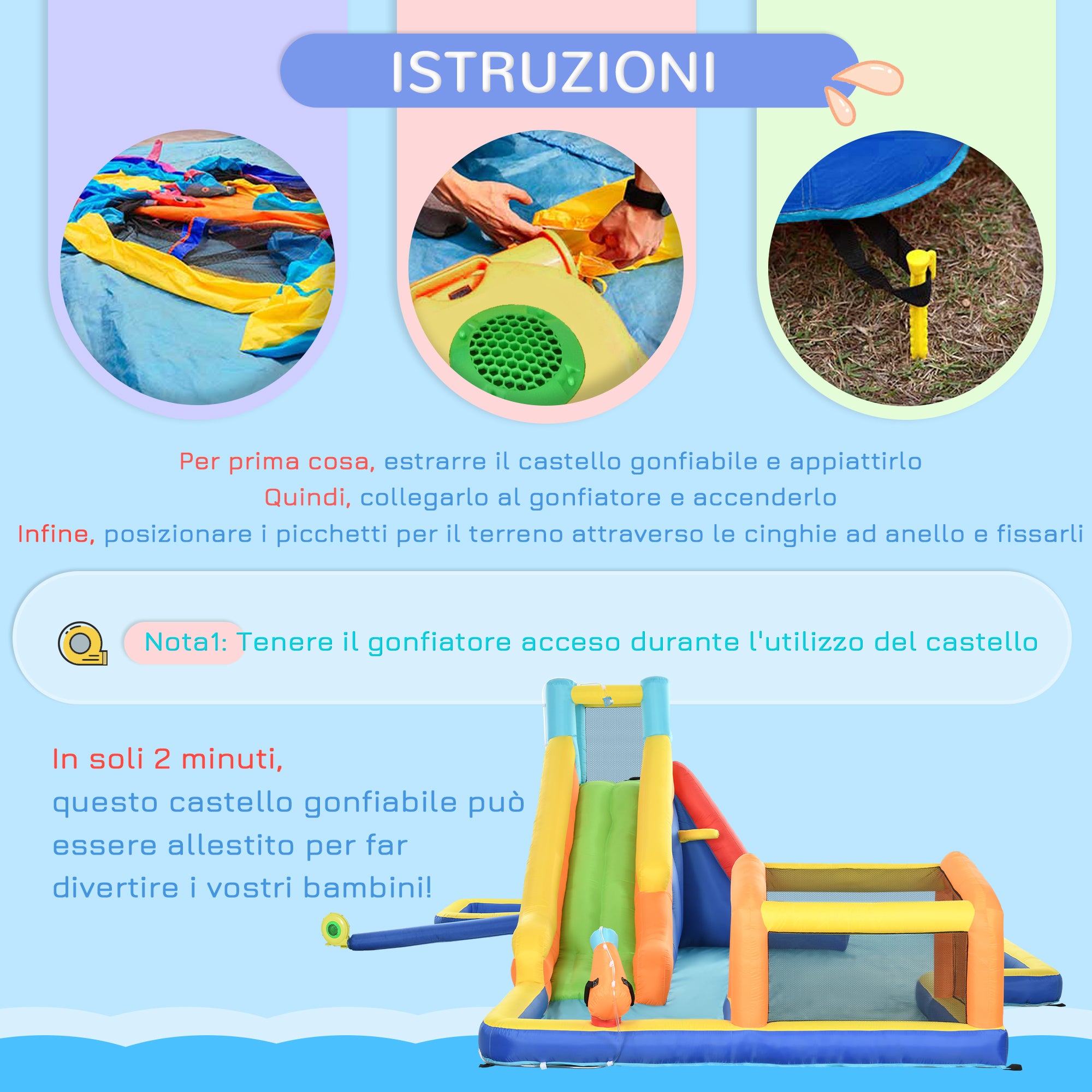 Bouncy Castle for Children 3-8 Years with Slide, Wall, Door and Basket, in Oxford Fabric, 590x460x220 cm - Borgè