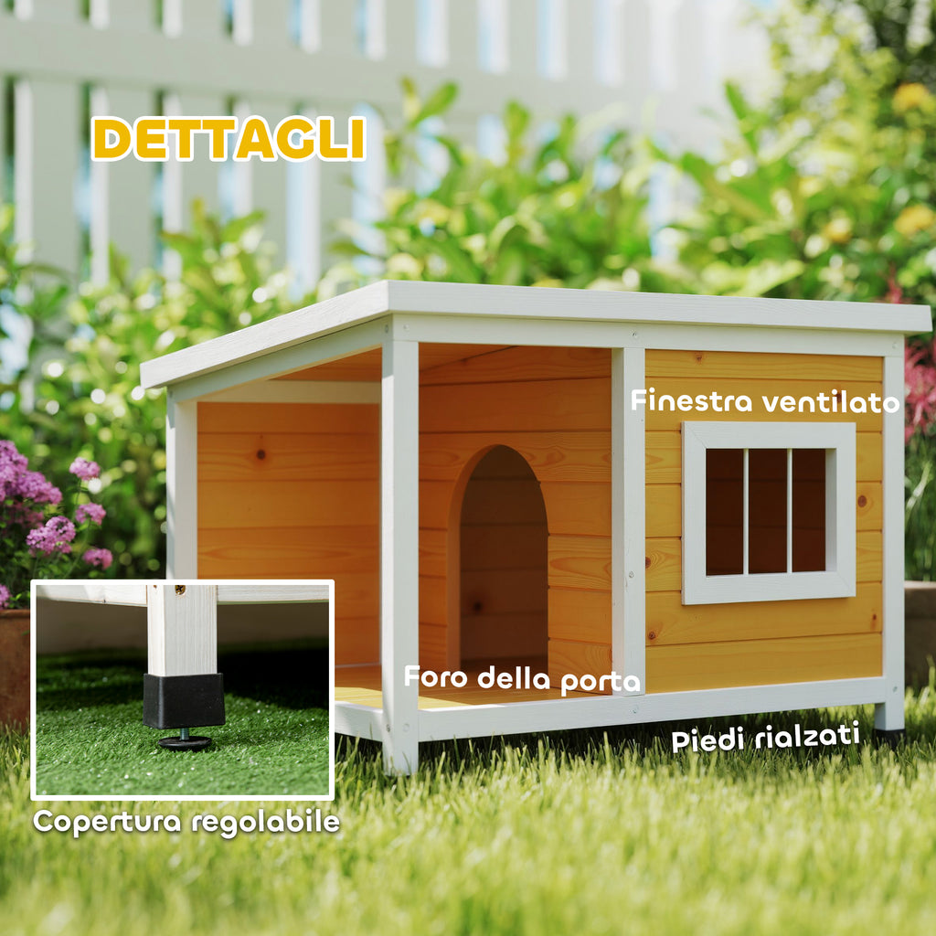 Outdoor Dog Kennel in Fir Wood with Covered Veranda and Tilting Roof, 85.5x62x60 cm, Multicolored