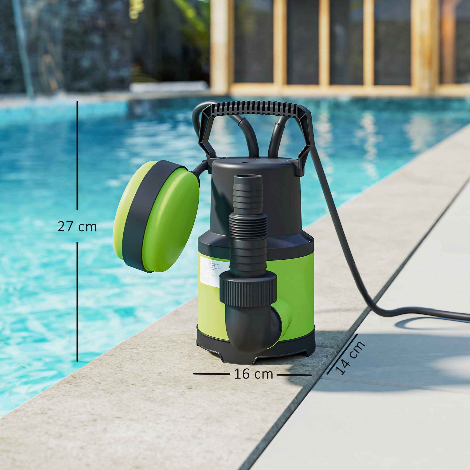 Outsunny 400W Dirty/Clean Water Pump, 9,000L/h, Submersible Dirty Water Pump 7m Max Depth, Handles Particles up to 15mm, Float Switch, Green