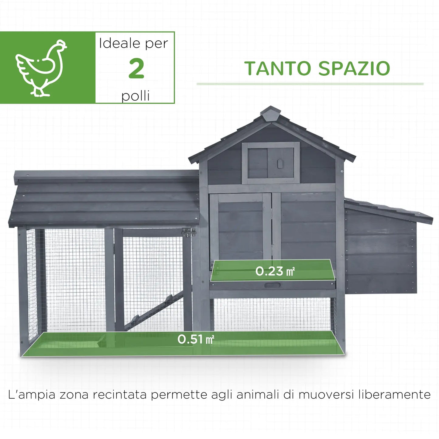 Prefabricated Wooden Chicken Coop for 2 Chickens with Run and Nest for Brooding, 150.5x54x87cm