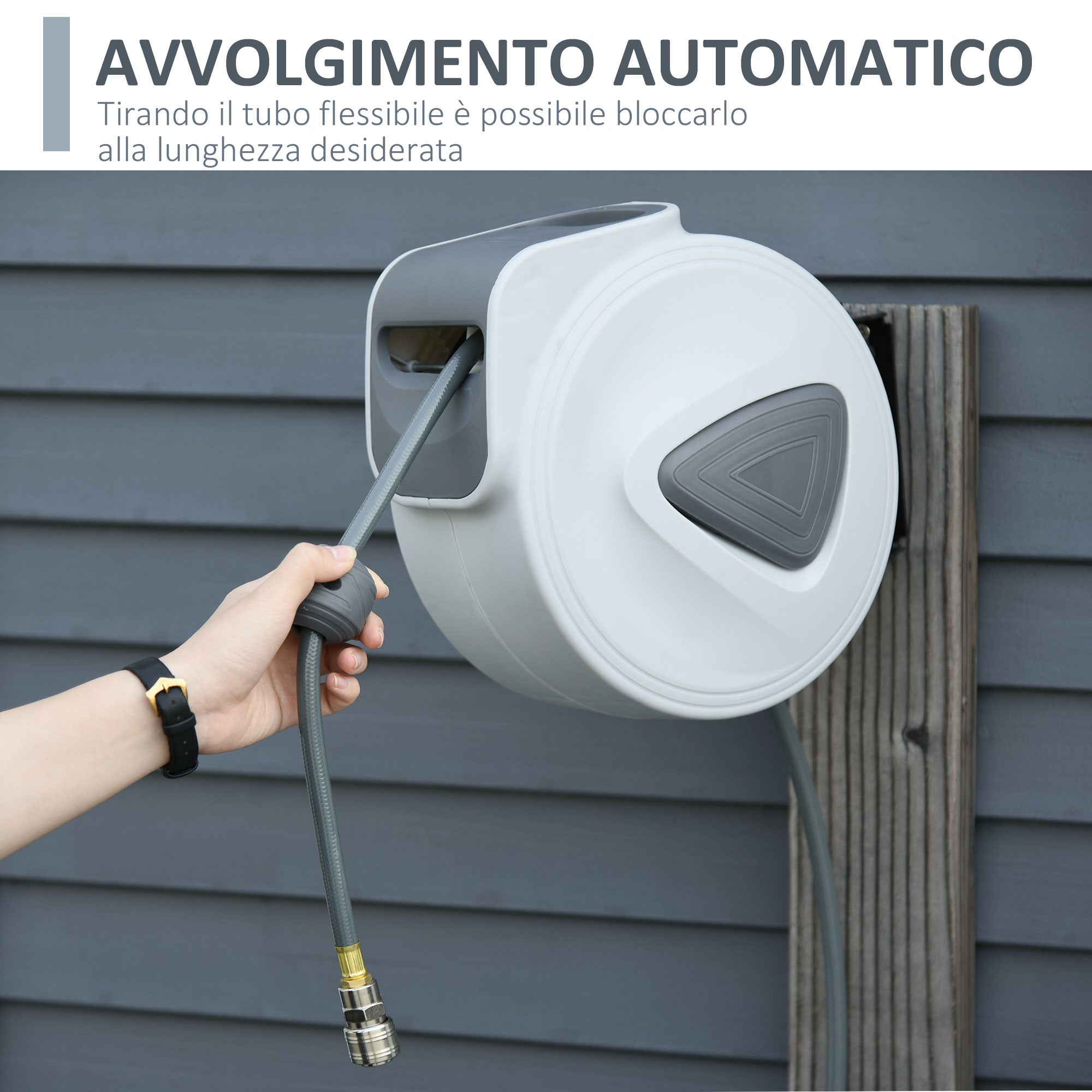 Automatic Hose Reel 10m + 90cm with Φ1/4'' Connection, Wall Mounted and 180° Rotatable, Grey