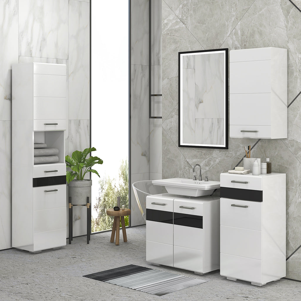 Kleankin Bathroom column in MDF with open shelf, drawer and locked locker, 37x32.5x170 cm, white - Borgè