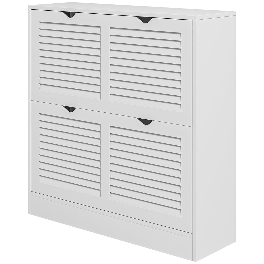 HOMCOM Mobile Space-Saving Wooden Shoe Rack for 16 Pairs of Shoes with 2 Flap Doors, 81.5x25x83cm, White - Borgè