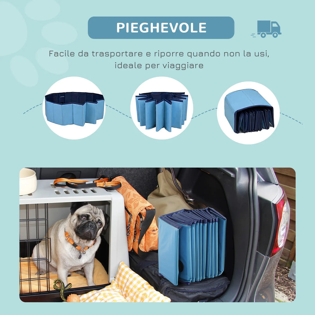 Foldable Plastic Dog Pool with Stable Edge for Pets, Ø80 x 20 cm, Blue - Borge' Group Limited