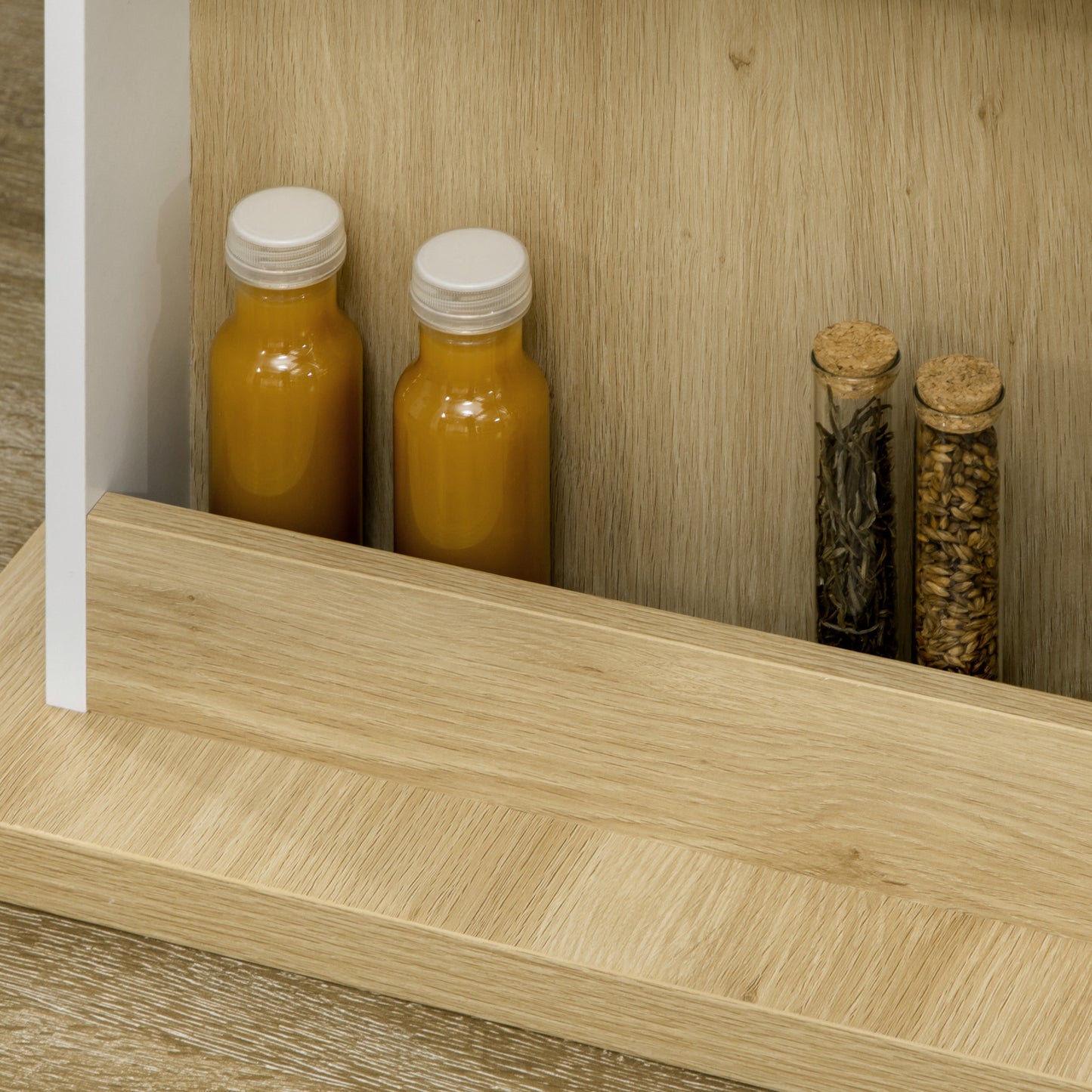 Kitchen Island 4-6 People with Cabinets and Open Shelves, in Chipboard, 110x70x75.5 cm, White and Wood color - Borgè