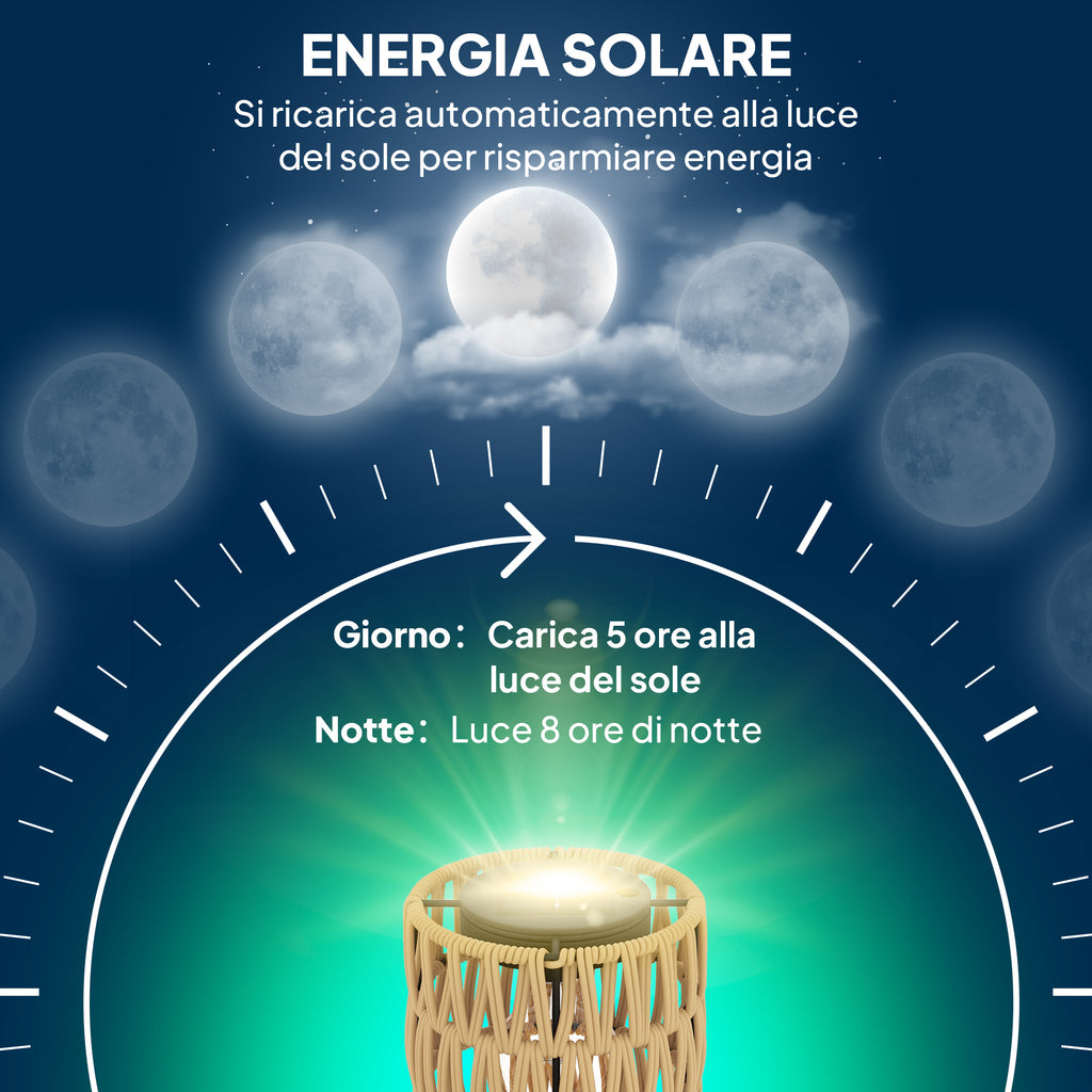 Solar Outdoor Lamp in Boho Style with Central Shelf, in PE Rattan and Steel, Ø37x144 cm, Black and Yellow