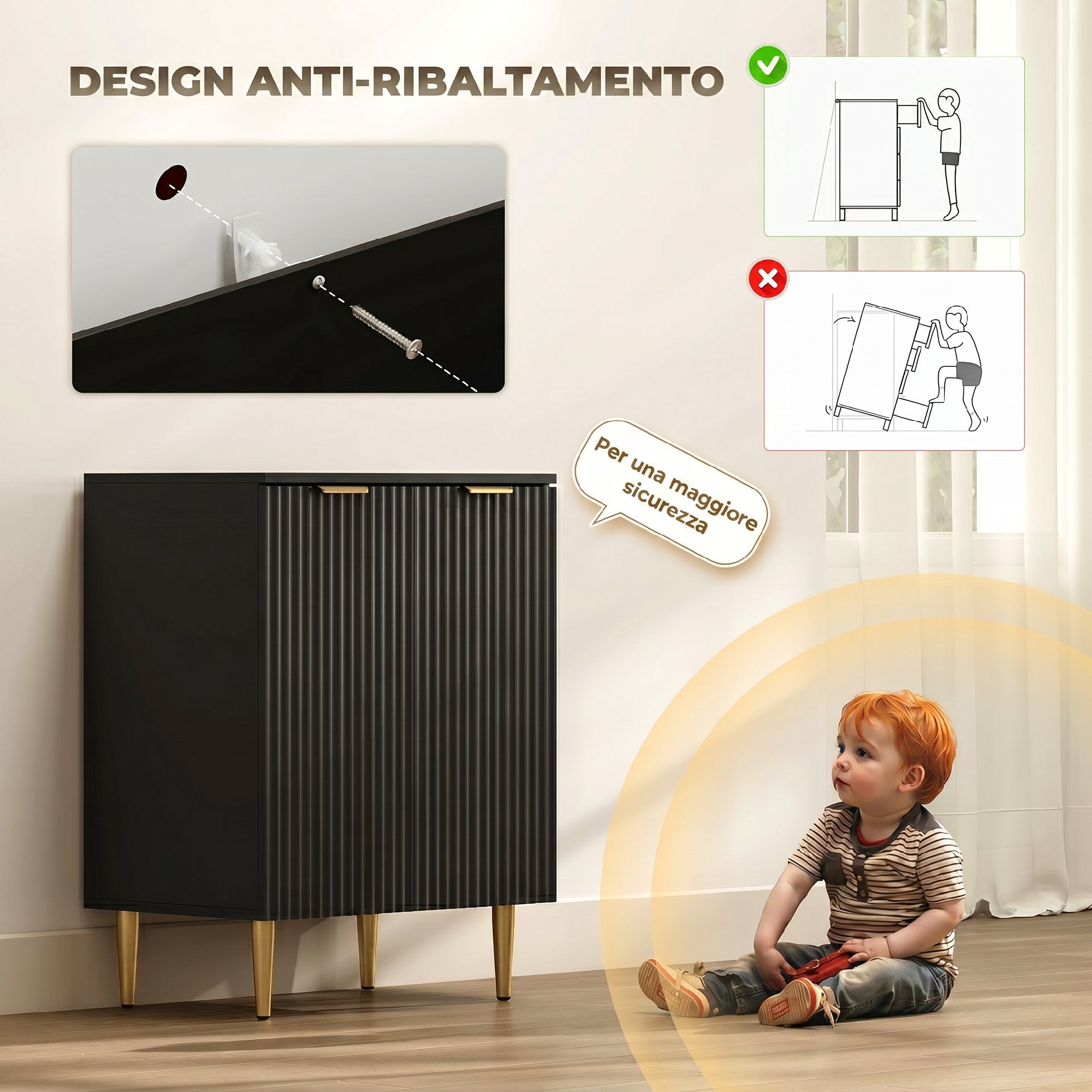 HOMCOM Modern Sideboard with 2 Doors and Adjustable Shelf, Buffet Cabinet for Kitchen and Living Room with Metal Legs, Black