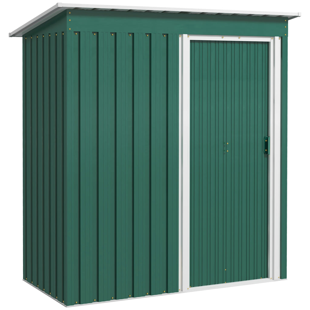 Tool Shed with Sloping Roof and Sliding Door, in Galvanized Steel, 163x89x182 cm, Green