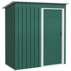 Tool Shed with Sloping Roof and Sliding Door, in Galvanized Steel, 163x89x182 cm, Green