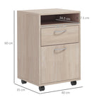 Office Drawer Cabinet Document Holder with Open Shelf and 2 Drawers, in Wood and Metal, 40x35x60 cm, Oak