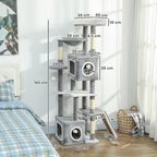 Cat Tree with 2 Cat Houses, Ramp, Perches and 4 Balls, 48x40x165 cm, Grey and White