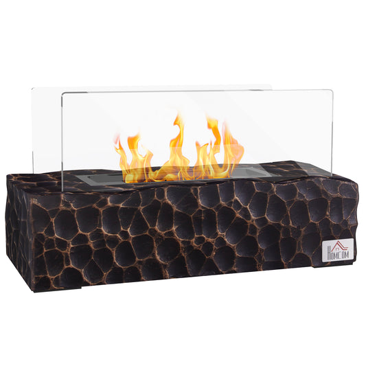 Tabletop Bioethanol Fireplace with 1.15L Burner and Glass Panel, 33x16x18cm, Black