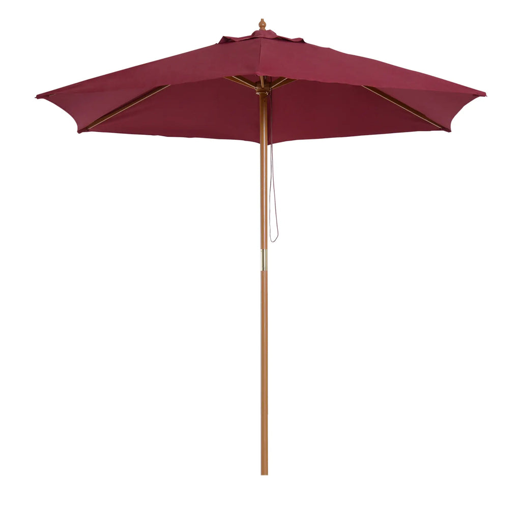 Round Garden Umbrella, Wood and Polyester with Rope Opening, 2.5x2.3 m, Bordeaux - Borge' Group Limited